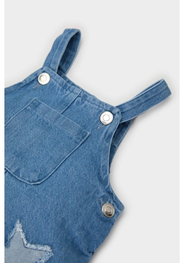 Defacto Kız Bebek Yıldız Nakışlı Salopet Elbise B8219a525smbe394 Mavi