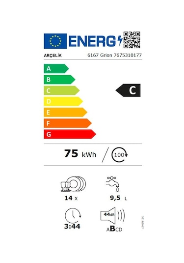 Arçelik 6167 Grion 6 Programlı 14 Kişilik Bulaşık Makinesi