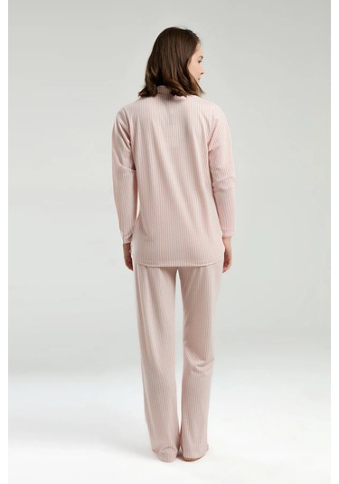 Pierre Cardin Modal 9020 Uzun Kol Önden Düğmeli Kadın Pijama Takımı V1 Açık Coral