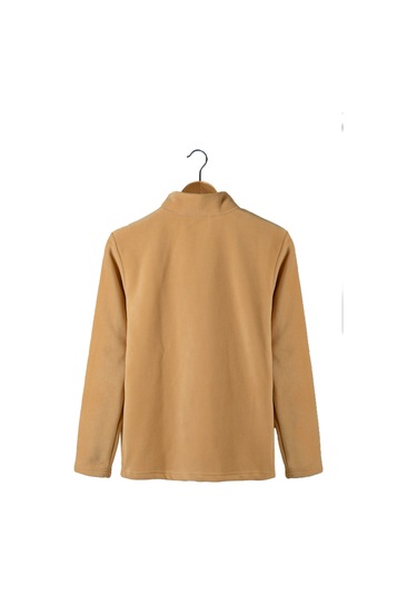 Bej Yarım Fermuarlı Regular Kalıp Dik Yaka Polar Sweatshirt Bej