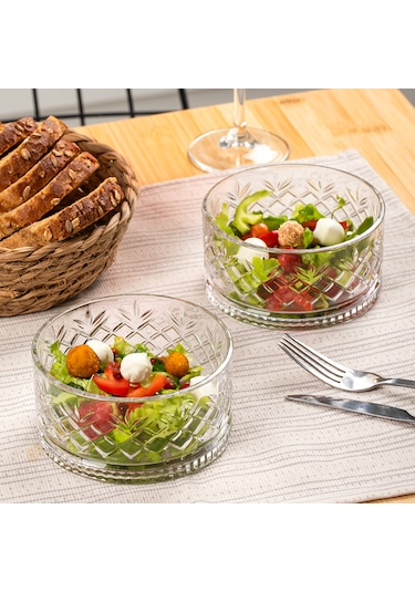 Porsima 2 Li Kristal Cam Çerezlik Sunumluk Tek Kişilik Salata Kasesi Seti 400 Ml