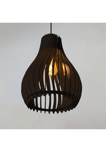 Vialux Modern Ahşap Bohem Rustik Avize Tekli Sarkıt Lamba Siyah Siyah