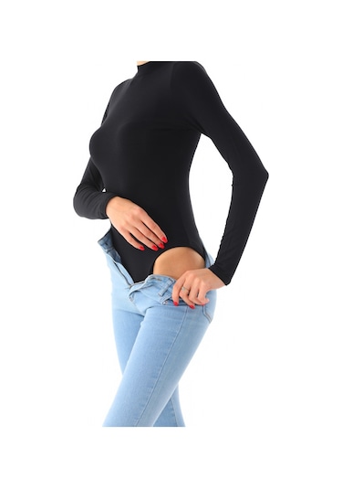 Penyebizden Kadın Viskon Boğazlı Çıtçıtlı Zıbın Body-siyah