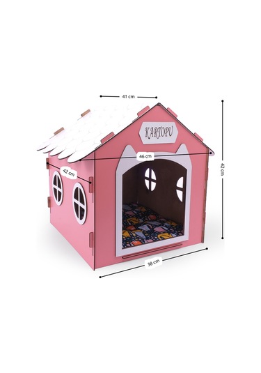 Ahşap Özel İsim Baskılı Dekoratif Kedi Evi-kulübesi, Kediler İçin Kulübe, Kedi Kulübesi Pembe