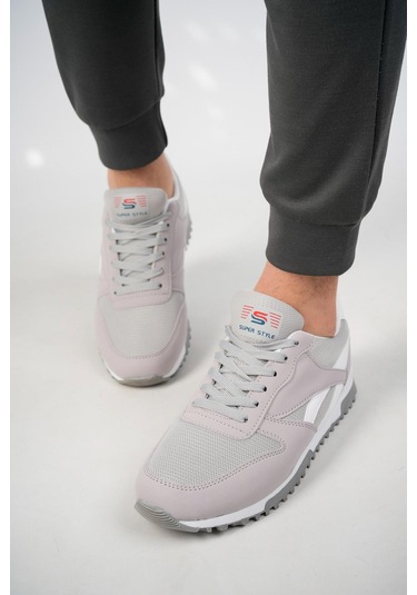 Muggo Elvis Unisex Ortopedik Günlük Garantili Yürüyüş Koşu Sneaker Spor Ayakkabı Gri