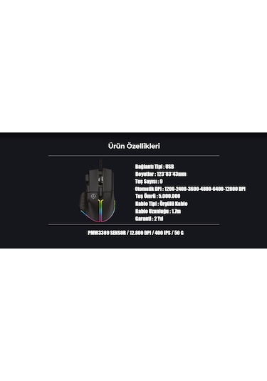 North Ragnarok PMW3389 RGB 12.800 Dpı Profesyonel Makrolu Oyuncu Mouse