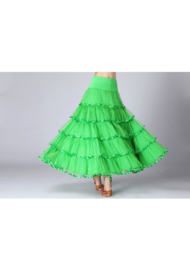 Sones Pullu Salıncak Modern Dans Uzun Etek Yarışma Kostümü Yeşil