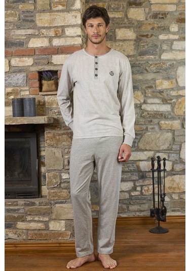 Cossy By Aqua 26162 Erkek Uzun Kollu Düğmeli Bisiklet Yaka Pijama Takımı-çizgili Çizgili