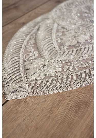 Simli Dantel Kordon Örme Detay Masa Runner Fiskos Örtüsü 100x35 Cm 2006-ortayvrlk 001