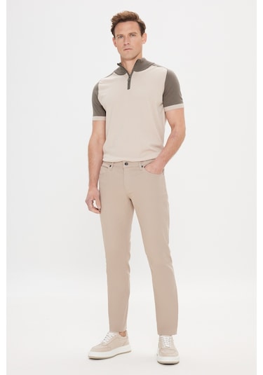 AC&Co / Altınyıldız Classics 360 Derece Her Yöne Esneyen Slim Fit Dar Kesim Diyagonal Desenli Erkek Pantolon Taş