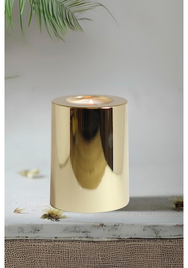 3 Lü Gold Krom Parlak Yüzey Mumluk Dekoratif Tealight Set Mum