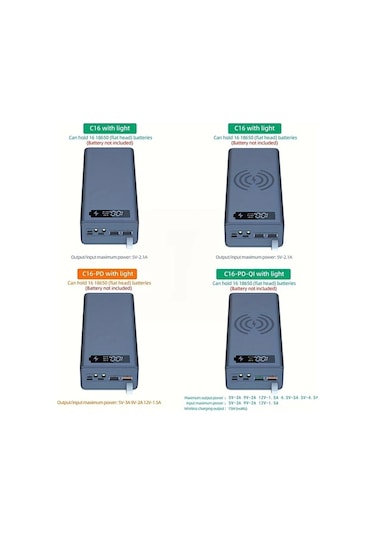 Xuweiwei C16 16x18650 Pil Tutucu Depolama Kutusu Dıy 18650 Kiti Telefon Guc Bankasi Sarj Cihazi Mobil Kabuk