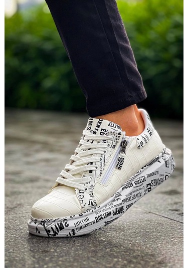 Bağcıklı Crocodile Beyaz Gazete Günlük Erkek Ayakkabısı Beyaz1 Beyaz