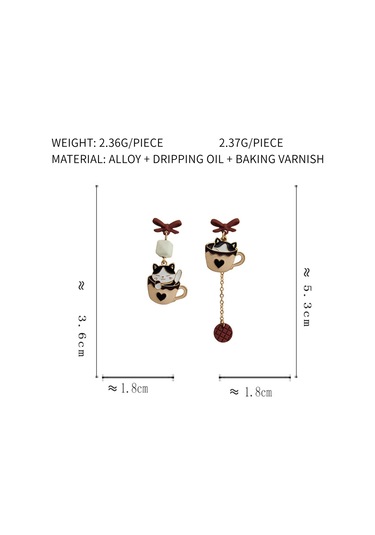 Skycity Asimetrik Kedi Ve Bardak Tasarımlı Şık Küpeler - Benzersiz Tarz İfadesi Diğer Çok Renkli