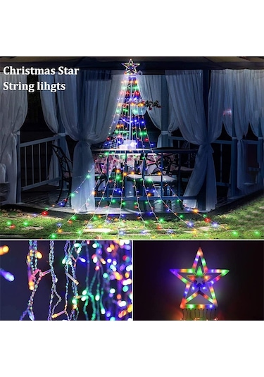 Rgb Tepe Yıldızlı Güneş Enerjili Yılbaşı Led Işığı, Kumanda Ve Animasyonlu Noel Ağaç Duvar Işığı Renkli