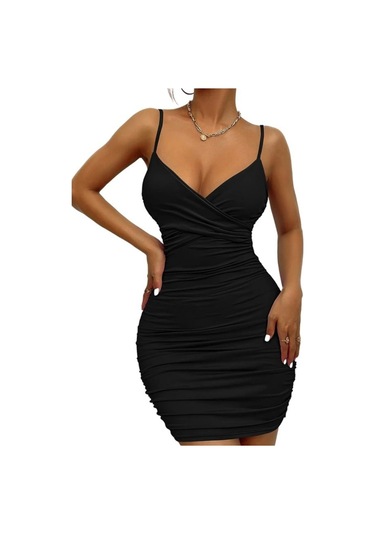 Siyah Askılı Mini Elbise-siyah