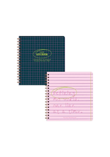15x16 Spiralli Karton Kapak 2'li Çizgili Not Defter Seti - Lacivert Çok Renkli