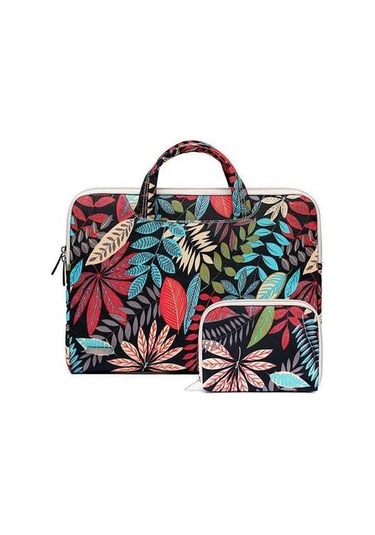 Ebitda Lısen Desenli Kanvas 13,3 Dizüstü Taşınma Çantası - Renkli Yapraklar Siyah Çok Renkli