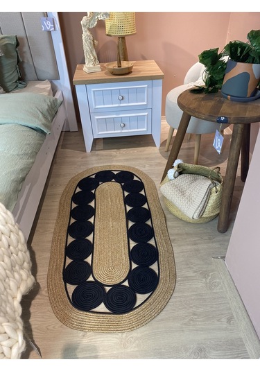 Cookie Jüt Hasırlı El Örgüsü Kilim Siyah - Hasır