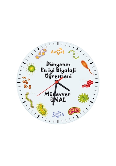 Biyoloji Öğretmenine Hediye Isimli Cam Duvar Saati Çok Renkli
