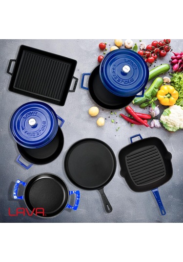 Lava Döküm 6x Trendy Serisi 8 Parça Tencere & Tava Seti Mavi