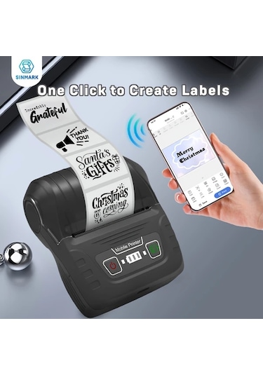 Honeybeeshop Sinmark Sk58 Taşınabilir Etiket Yazıcı Siyah Ofis Ev İşletme Adres İçin 4030 Kağıt Rulosu