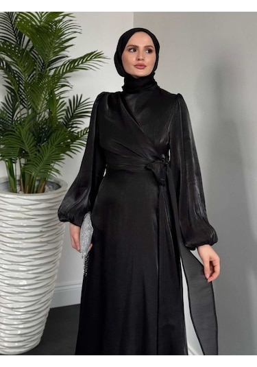 Yandan Bağlamalı Organze Abiye Siyah