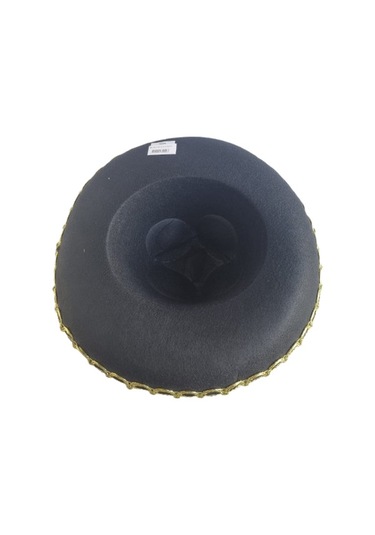 Meksika Mariachi Latin Şapkası Lüks 41cm Siyah Zemin Üstüne Altın Sim Kenarlıklı Parti Kostümü