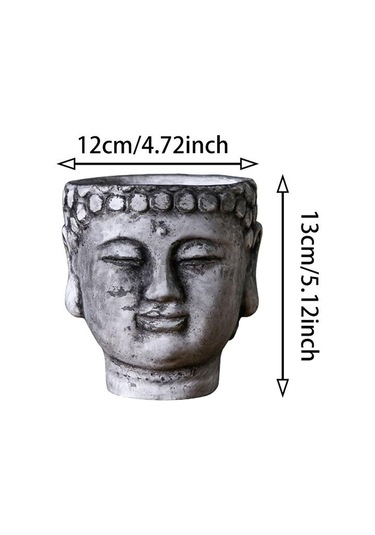 Suntek Çimento Buda Head Pot Statue Bonsai Çiçek Vazo Taş-gri