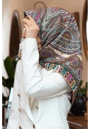 Vissona Tivil İpek Eşarp 60776 - 4 - 0005 - 0031 Koyu Pembe Etnik Desen Pembe