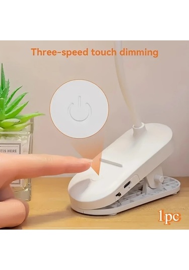 Boatshop1 1pc Usb Şarj Edilebilir Dokunmatik Kontrollü Led Masa Lambası Ayarlanabilir Parlaklık Göz Koruma Okuma Lambası Beyaz Plastik Taban Klipsli Ev Ve Ofis İçin Ahşap