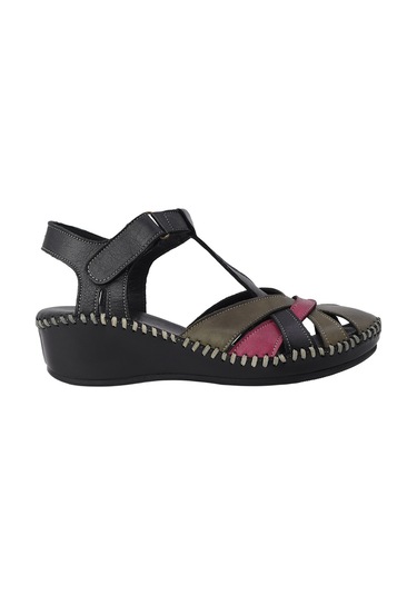 Albini Hakiki Deri Comfort Dolgu Topuk Kadın Sandalet Alb2660209y Siyah
