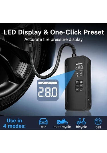 Motion003 Siyah 150psi Kablosuz Araba Lastik Pompası Motosiklet Bisiklet Hava Kompresörü
