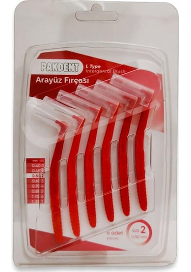 Pakdent L Tipi Arayüz Fırçası - Kırmızı 0,50 Mm