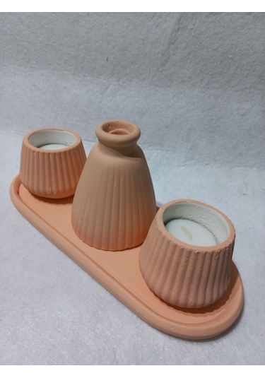Pampas Vazolu Tabaklı İkili Tealight Mumluk Set Random Çok Renkli