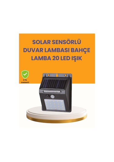 20 Led Güneş Enerjili Hareket Sensörlü Dış Mekan Duvar Lambası Beyaz - Siyah
