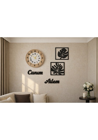 Duvar Saati 40 Cm Çiçekler 30 Cm Canım Ailem Temalı No30021 Çok Renkli
