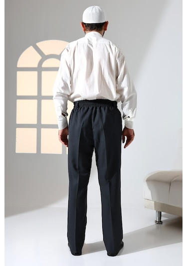 Erkek Rahat Kesim Beli Lastikli Cepli Hac Ve Umre Kumaş Şalvar Pantolon - Antrasit İsr 001