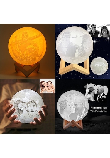 Sones Özelleştirilmiş Dokunmatik Anahtar 2 Renkli 3d Baskı Ay Lambası Usb Şarjı Ahşap Tutucu Tabanlı Enerji Tasarruflu Led Gece Lambası, Çap: 18cm Çok Renkli