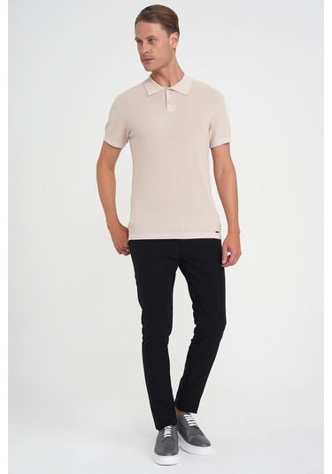 Comfort Fit Polo Yaka Kısa Kollu Bej Triko Tr 883 Bej