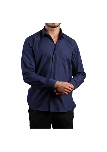 Lacivert Büyük Beden Rahat Kesim Cepli Uzun Kol Regular Fit Erkek Gömlek - 150-35 001