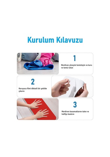 Halifleks Yapışkan Tabanlı Merdiven Basamak Paspası Rip Halı Kaymaz Tabanlı / Adet Olarak Satılır Bayrak Kırmızı