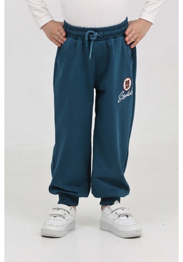 Toontoy Erkek Çocuk 98 Nakışlı Eşofman Alt Petrol Mavi