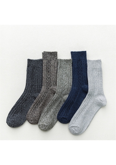 Qingmipy Kışlık Kalın Yaban Mersini Yünü Çorap, Erkek Kadın İçin Orta Boy, Isı Yalıtımı, Nefes Alıcı, Ter Emici, 5 Renk Rastgele, Tek Çift Siyah