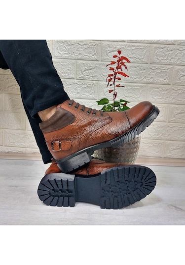 M.p 4201 Taba Hakiki Deri Fermuarlı Bağacaklı Fuspetli Erkek Bot 001