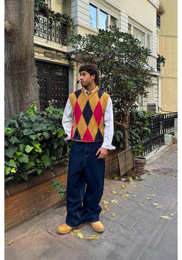 Flaw Baklava Desen Triko Süveter Camel Camel