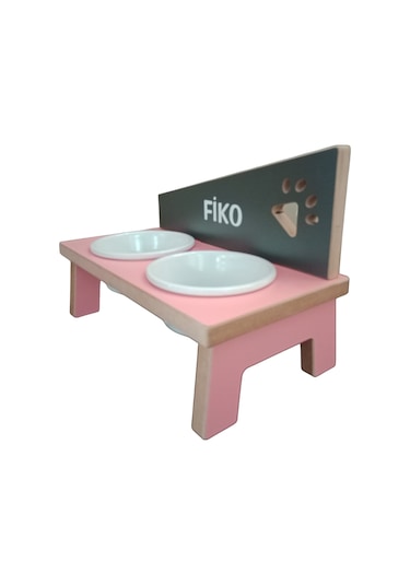 Realwood Özel İsimli Seramik Kaplı Kedi Köpek Mama Su Kabı Stantı