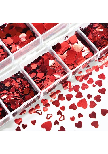 Kırmızı Tırnak Süsleme Folyo Pulları Kalp Dizayn Nail Art