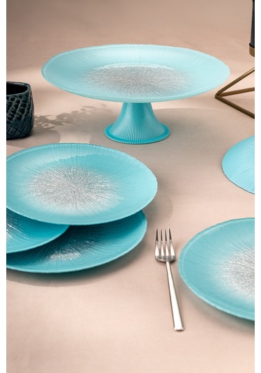 Emsan Pastel 7 Parça Cam Pasta / Tatlı Seti Mavi Mavi