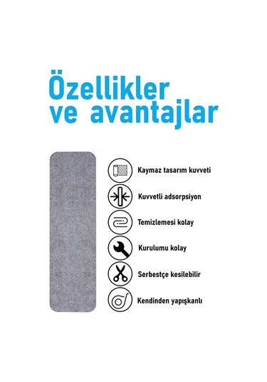 Halifleks Yapışkan Tabanlı Merdiven Basamak Paspası Rip Halı Kaymaz Tabanlı - Gri Null